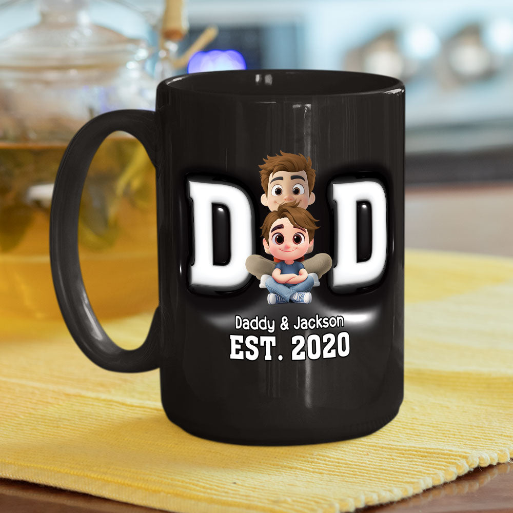 Happy Kids With Dad - Personalized Custom 3D Inflated Effect Mug