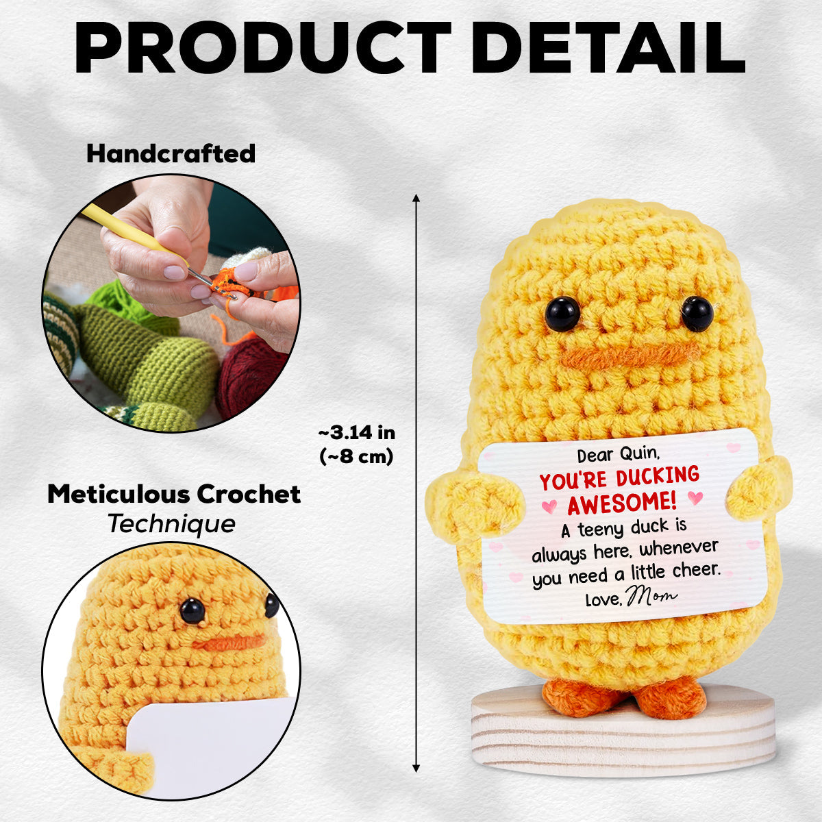 Whenever You Need A Little Cheer - Personalized Custom Duck Crocheted Plushie With Message