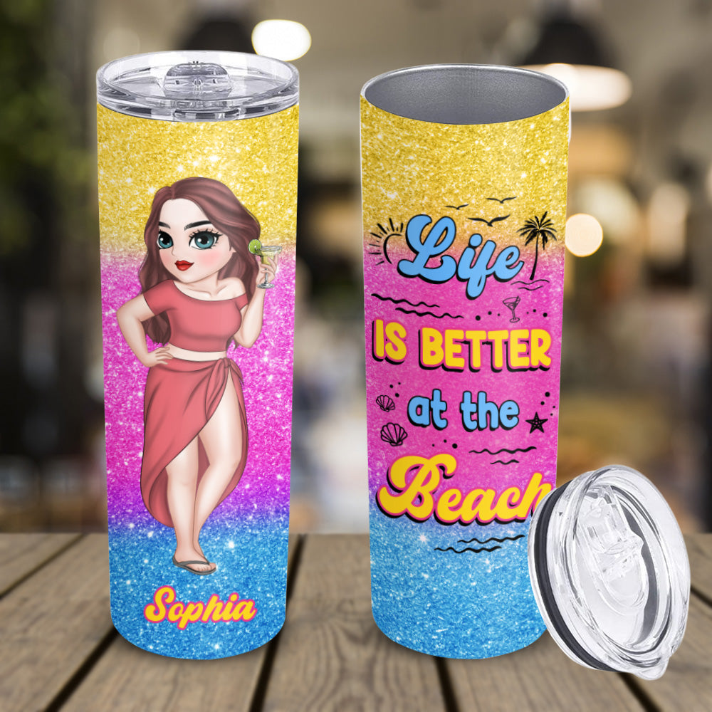 Better At The Beach - Personalized Custom Skinny Tumbler