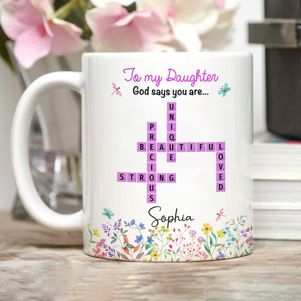 God Says You Are Crossword Art - Personalized Custom Coffee Mug