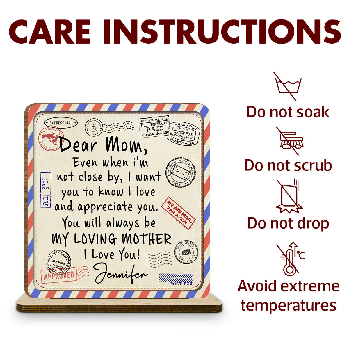 My Loving Mom - Personalized Custom 2-Layer Wood Plaque With Flat Base