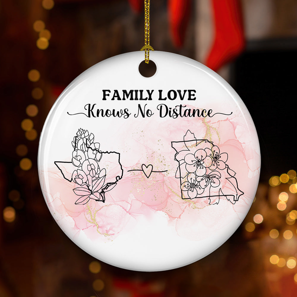 Family Love Knows No Distance Floral Version - Personalized Custom Circle Ceramic Ornament