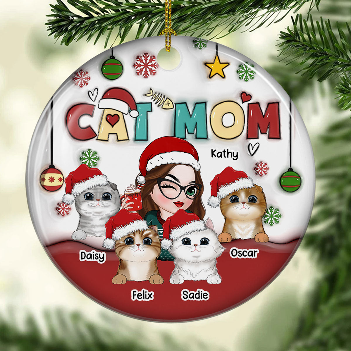 Mom Of Cats- Personalized Custom 3D Inflated Effect Ceramic Ornament