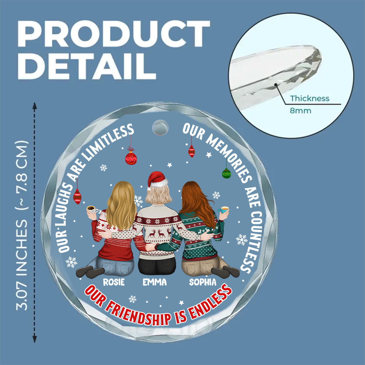 Our Friendship Is Endless - Personalized Custom Glass Ornament