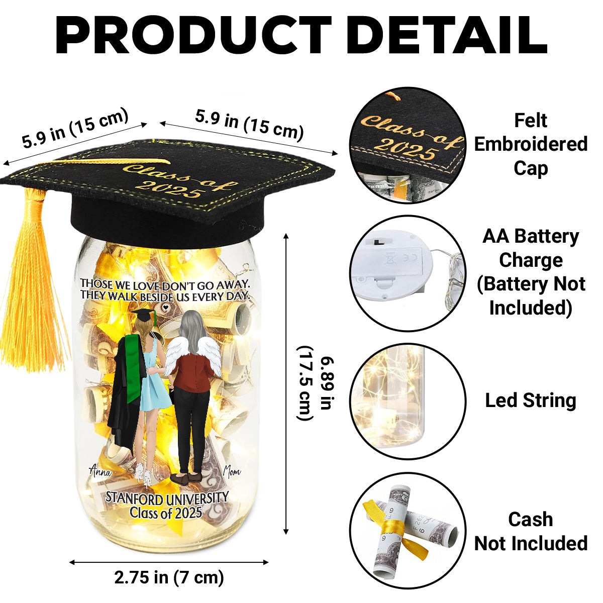 Happy Graduation In Loving Memory - Personalized Custom Graduation Mason Jar Light