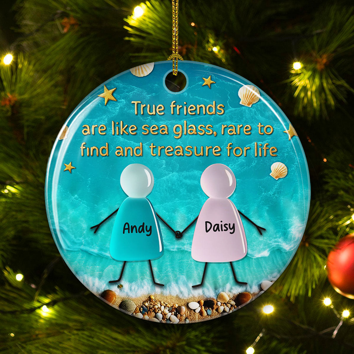Sea Glass Friendship - Personalized Custom 3D Inflated Effect Ceramic Ornament