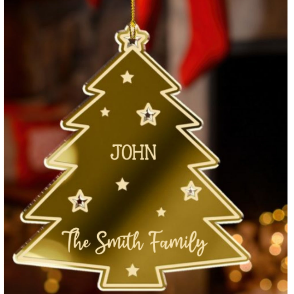 Christmas Tree Family Names - Personalized Custom Mirrored Acrylic Ornament