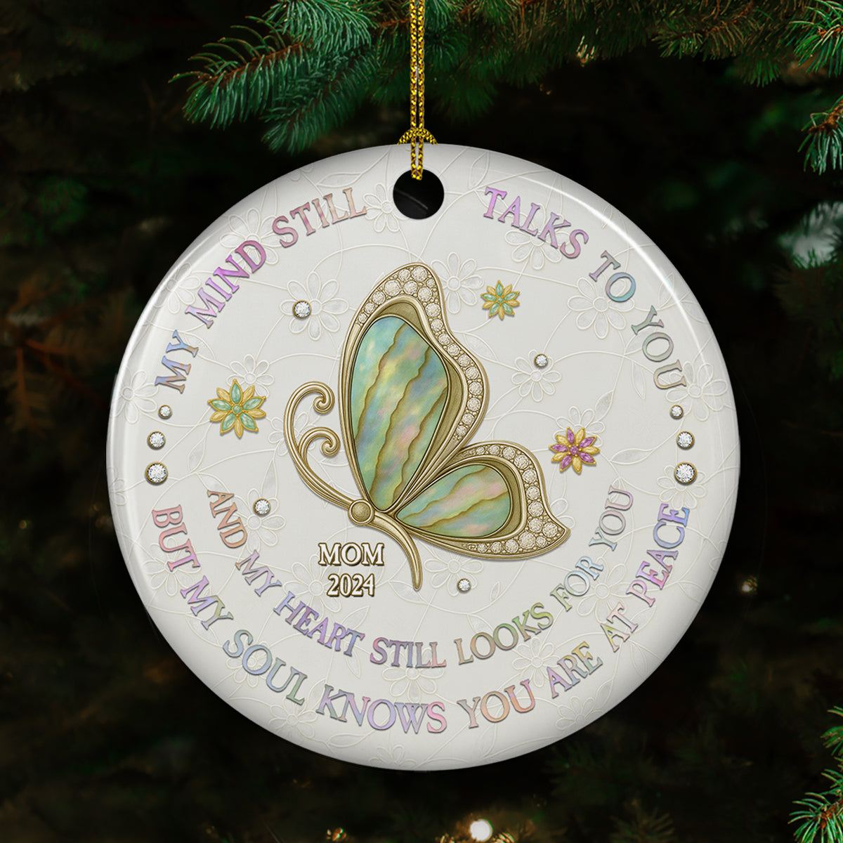My Mind My Heart My Soul Mother Of Pearl - Personalized Custom Ceramic Ornament