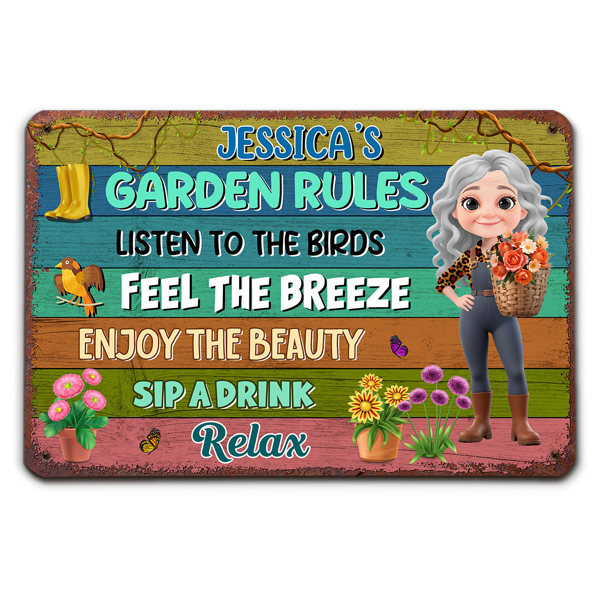 Grandma Garden Rules - Personalized Custom Metal Sign