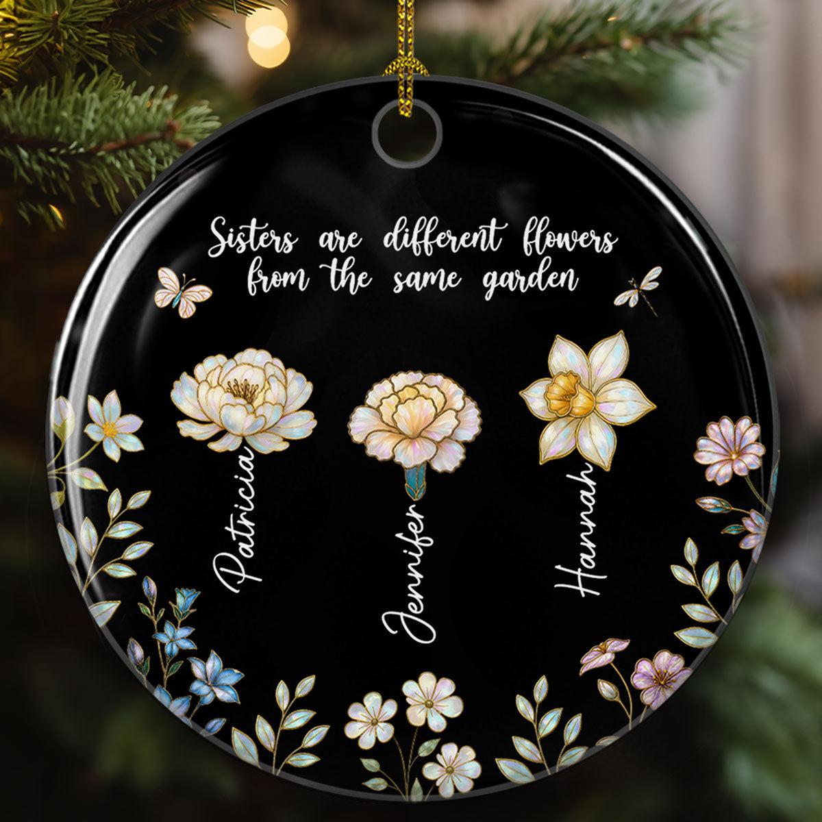 Birth Flower Sisters Are Different Flowers - Personalized Custom Ceramic Ornament