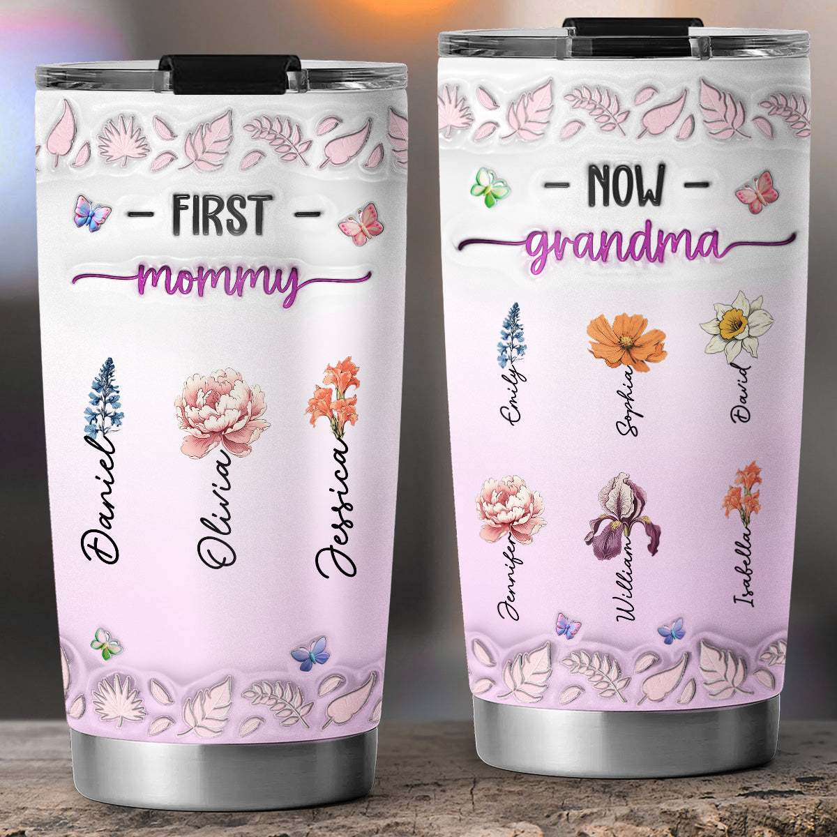 First Mom Now Nana Flower - Personalized Custom 3D Inflated Effect Tumbler