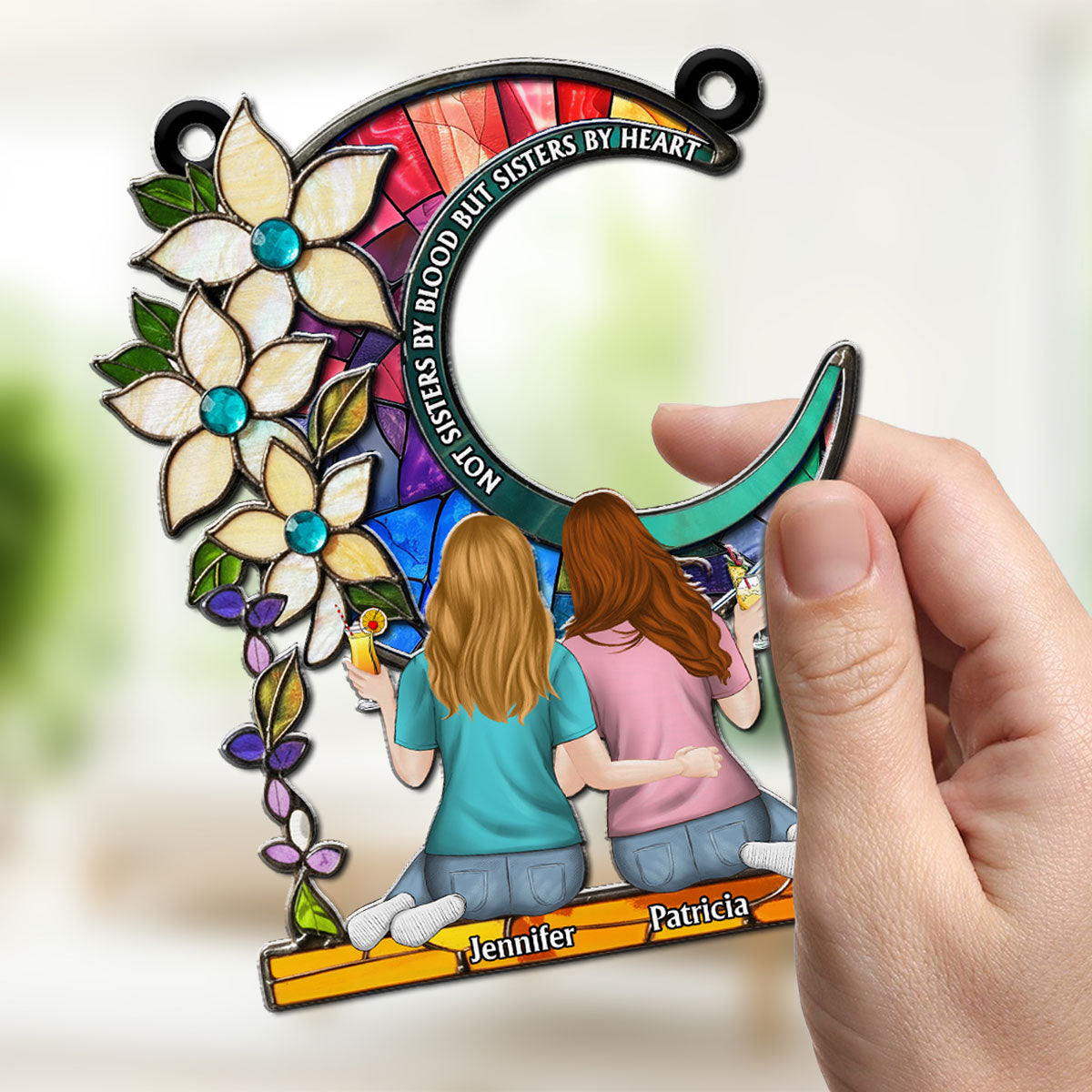 Our Hearts Made Us Sisters - Personalized Custom Suncatcher