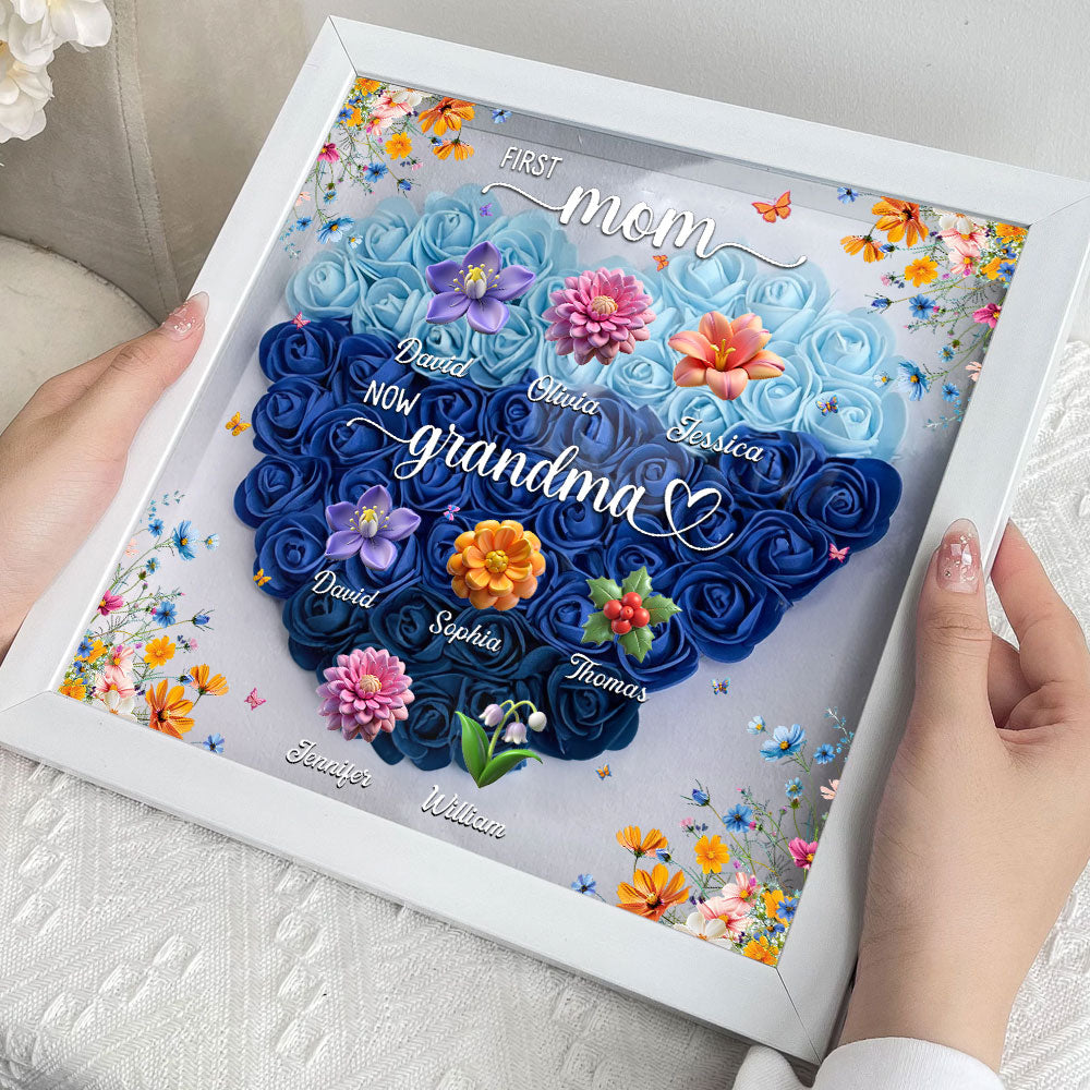 First Mom Now Mama - Personalized Custom Flower Shadow Box