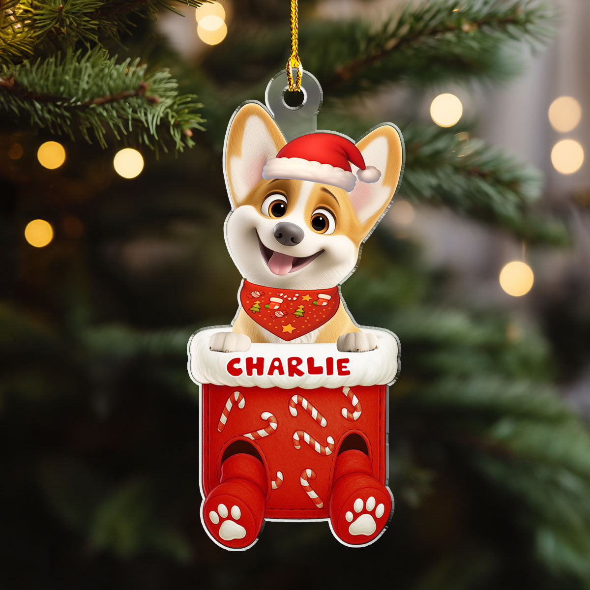 Funny Dog In Stocking - Personalized Custom Acrylic Ornament  