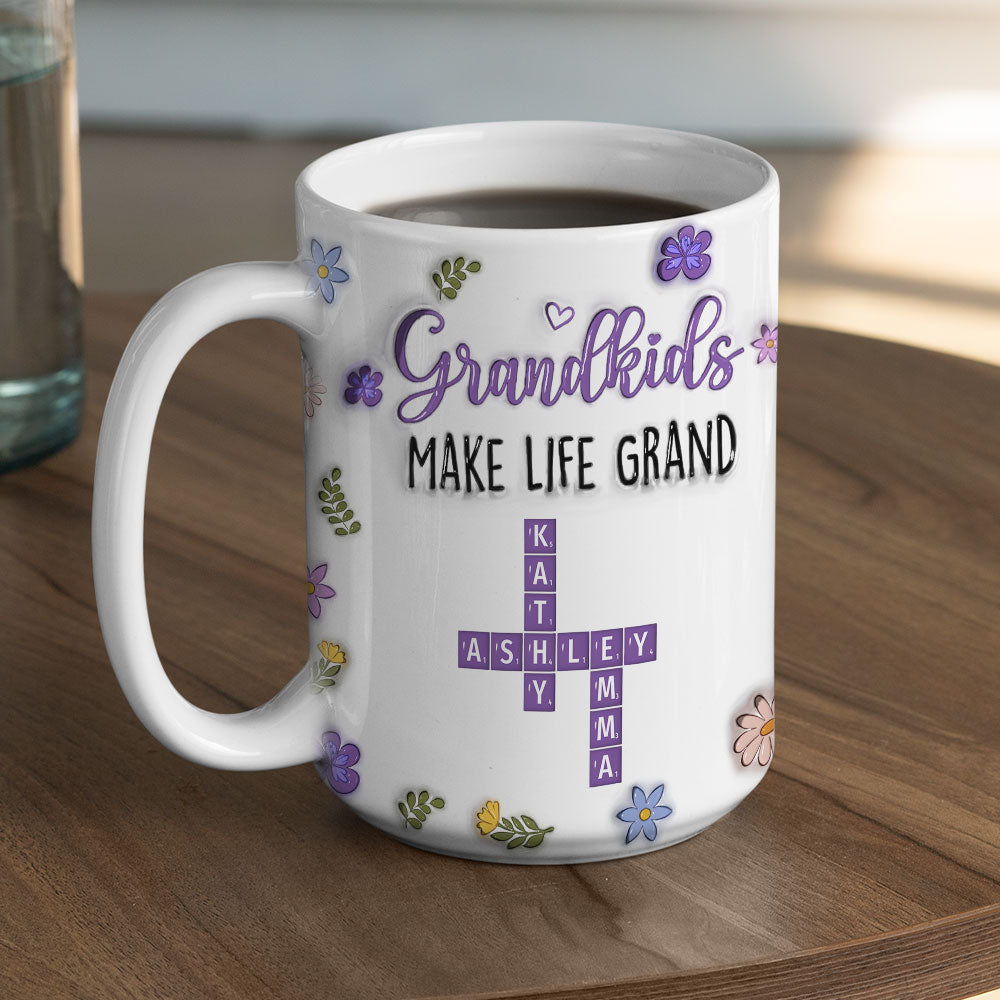 Grandkids Make Life Grand Crossword Puzzle - Personalized Custom 3D Inflated Effect Mug