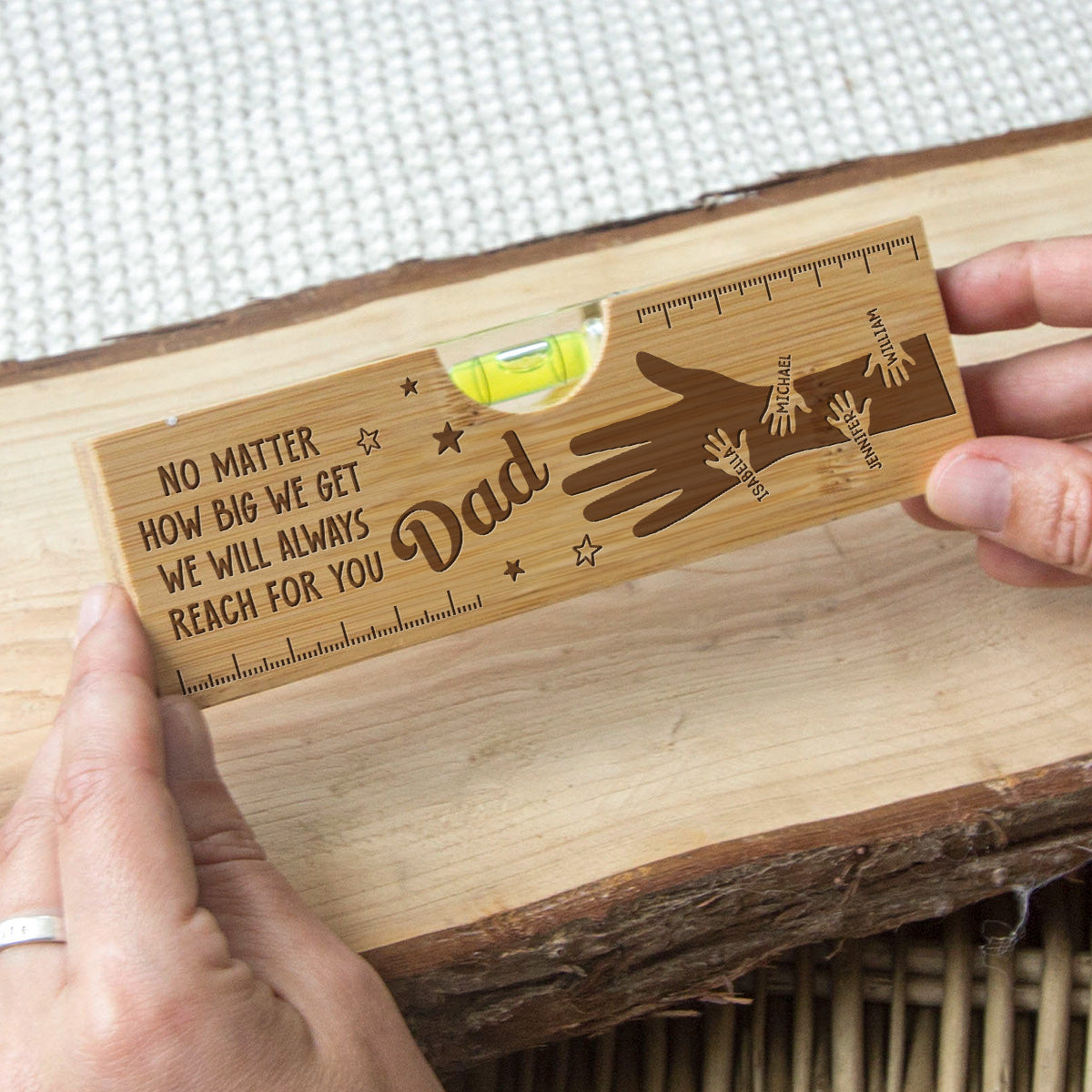 Held by Your Hands, Guided by Your Love - Personalized Custom Engraved Wooden Spirit Level Bottle Opener