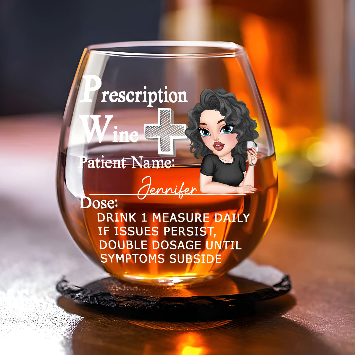 Drink One Measure Daily - Personalized Custom Wine Glass