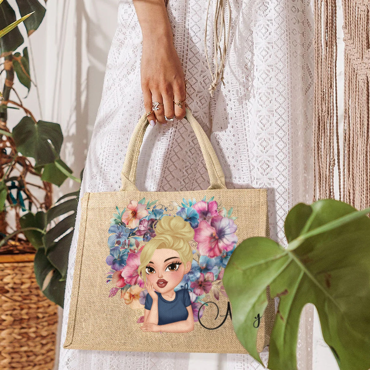Our Friendship Is The Sweetest Flower Of All - Personalized Custom Jute Tote Bag