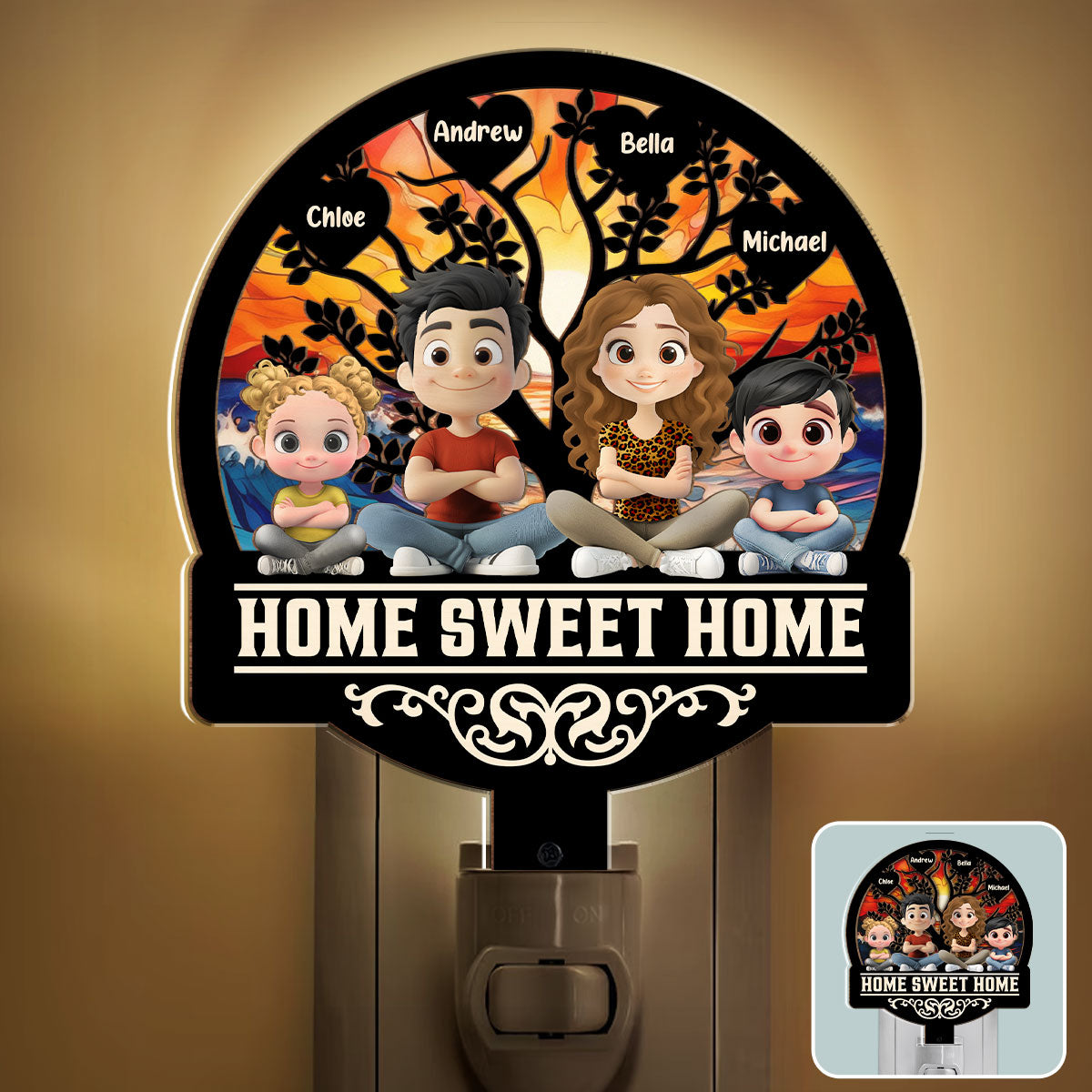 Home Sweet Home Family - Personalized Custom Wood And Acrylic Night Light