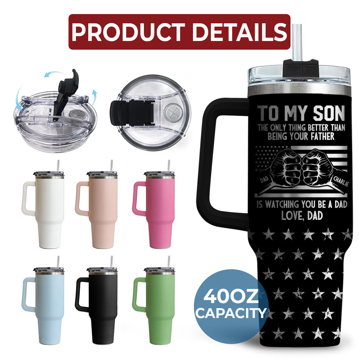 To My Son - Personalized Custom Engraved 40oz Tumbler With Handle