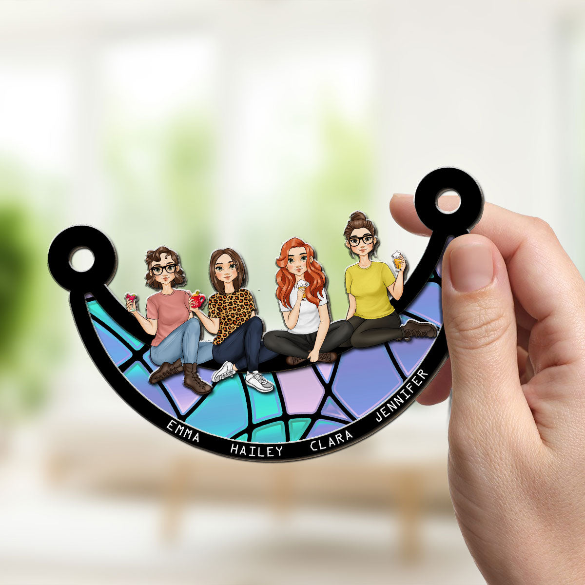 Best Friends Sitting On The Moon - Personalized Custom Suncatcher