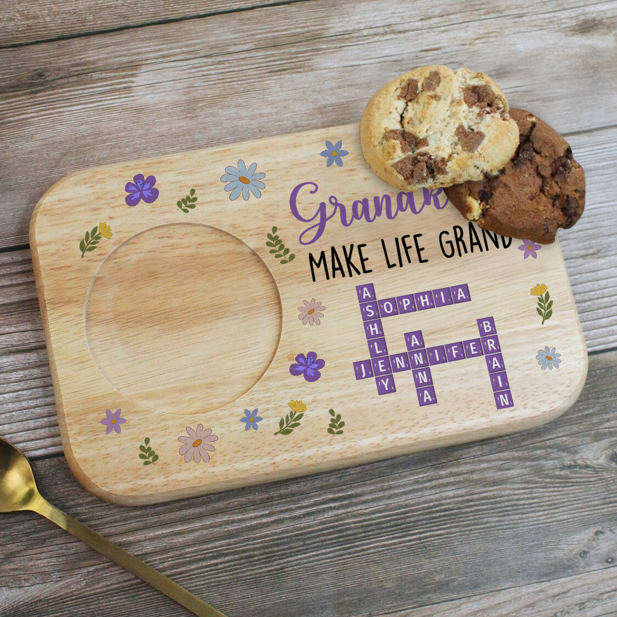 Grandkids Make Life Grand Crossword Puzzle - Personalized Custom Wooden Treat Board
