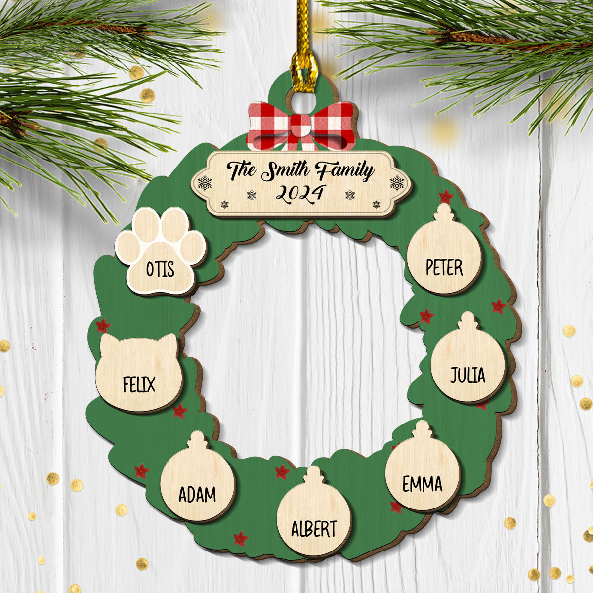 Home Wreath Christmas - Personalized Custom Freeshape 2-layer Wood Ornament