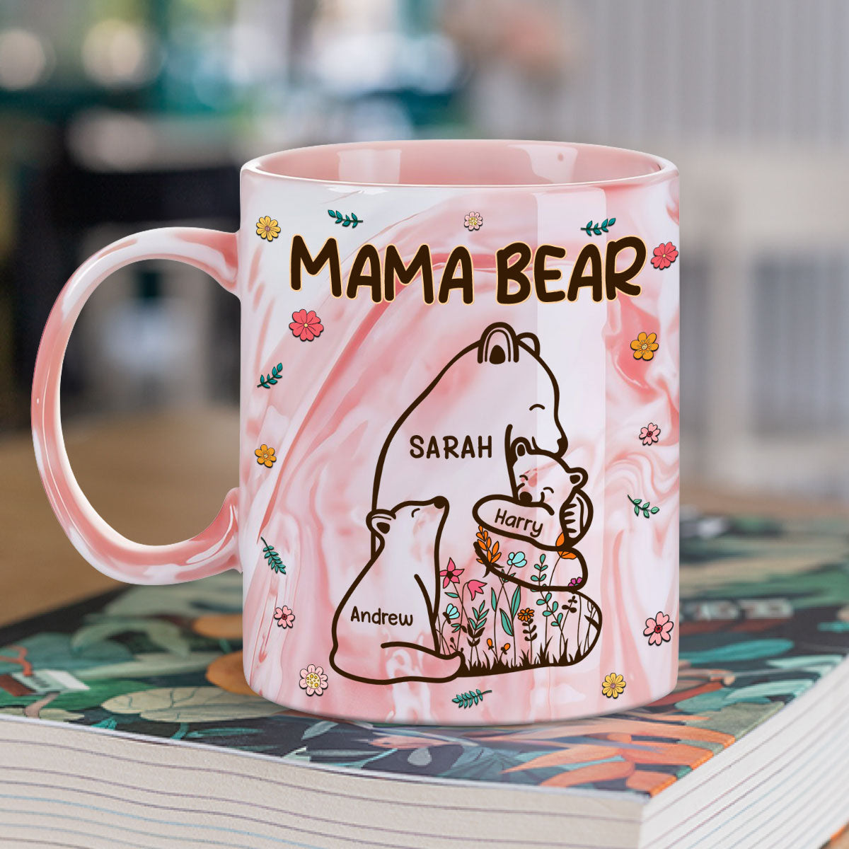 Mama Bear - Personalized Custom Pink Marble Mug
