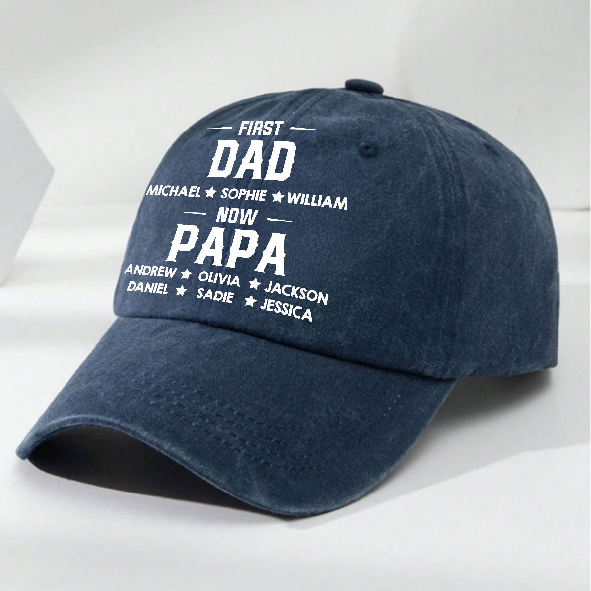 First Dad Now Grandpa - Personalized Custom Vintage Washed Denim Cap