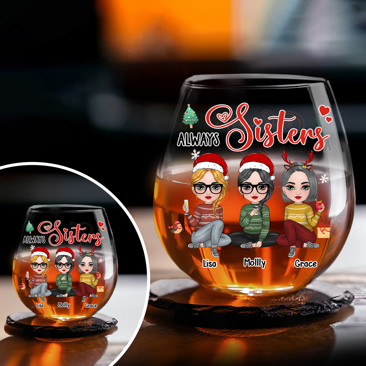 Always Sisters - Personalized Custom Wine Glass