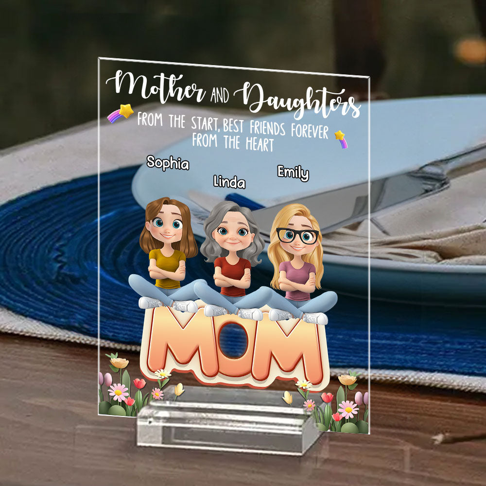 Mother And Daughters - Personalized Custom Acrylic Plaque With Base