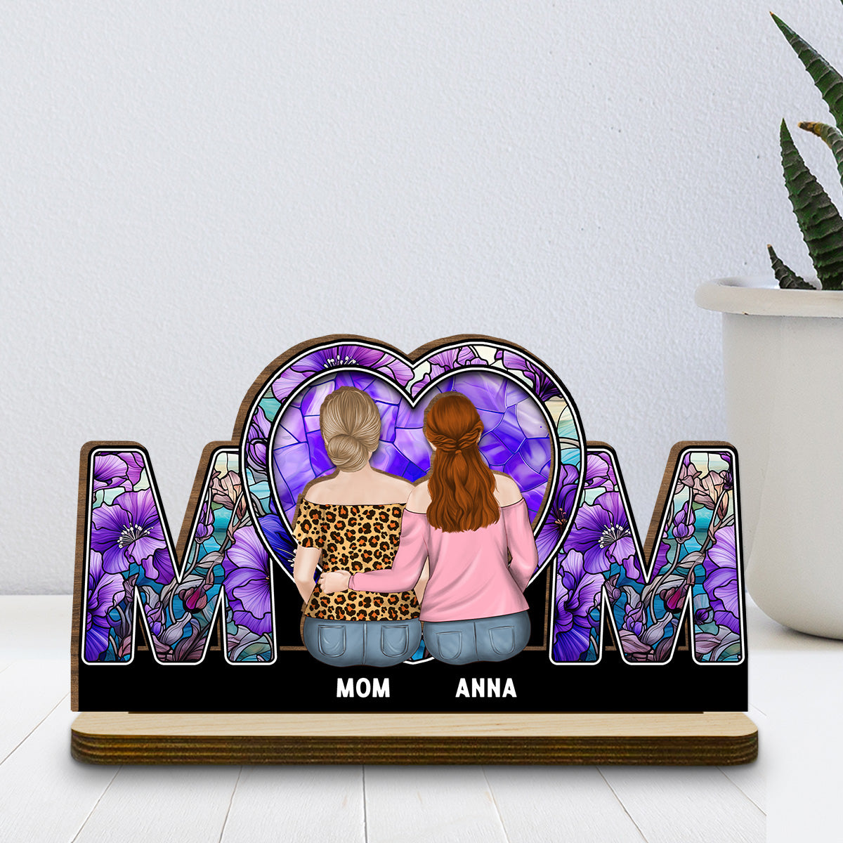 Beside Mom - Personalized Custom 2-Layer Wood Plaque With Flat Base