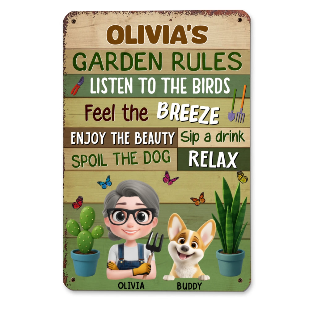 Garden Rule Cartoon - Personalized Custom Metal Sign