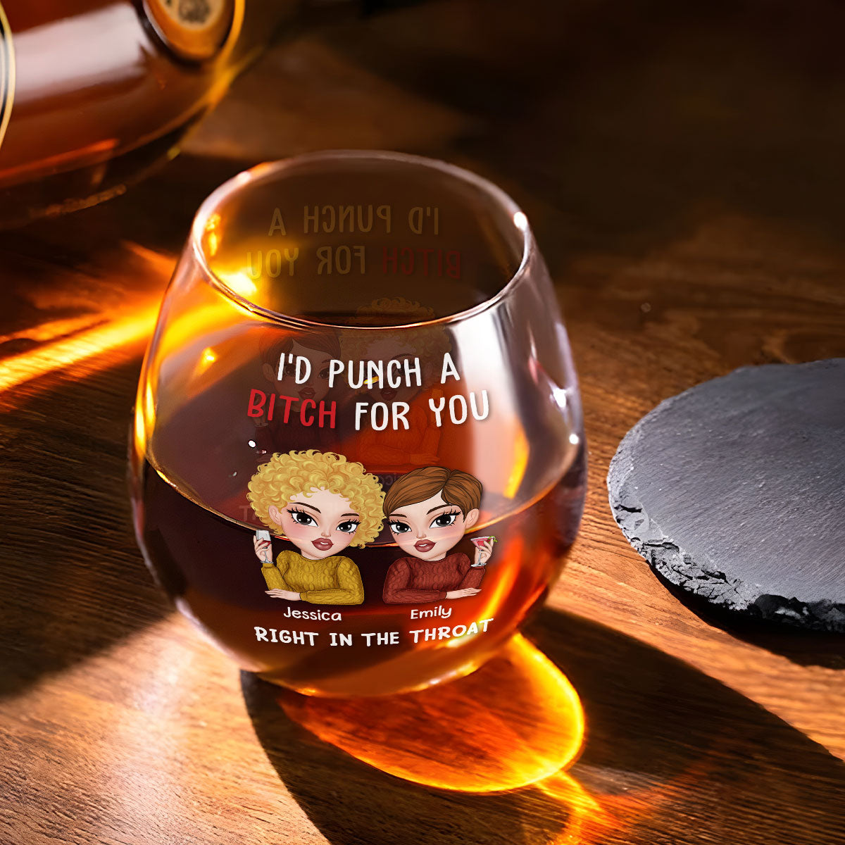 Punch A Bitch For You My Bestie - Personalized Custom Wine Glass