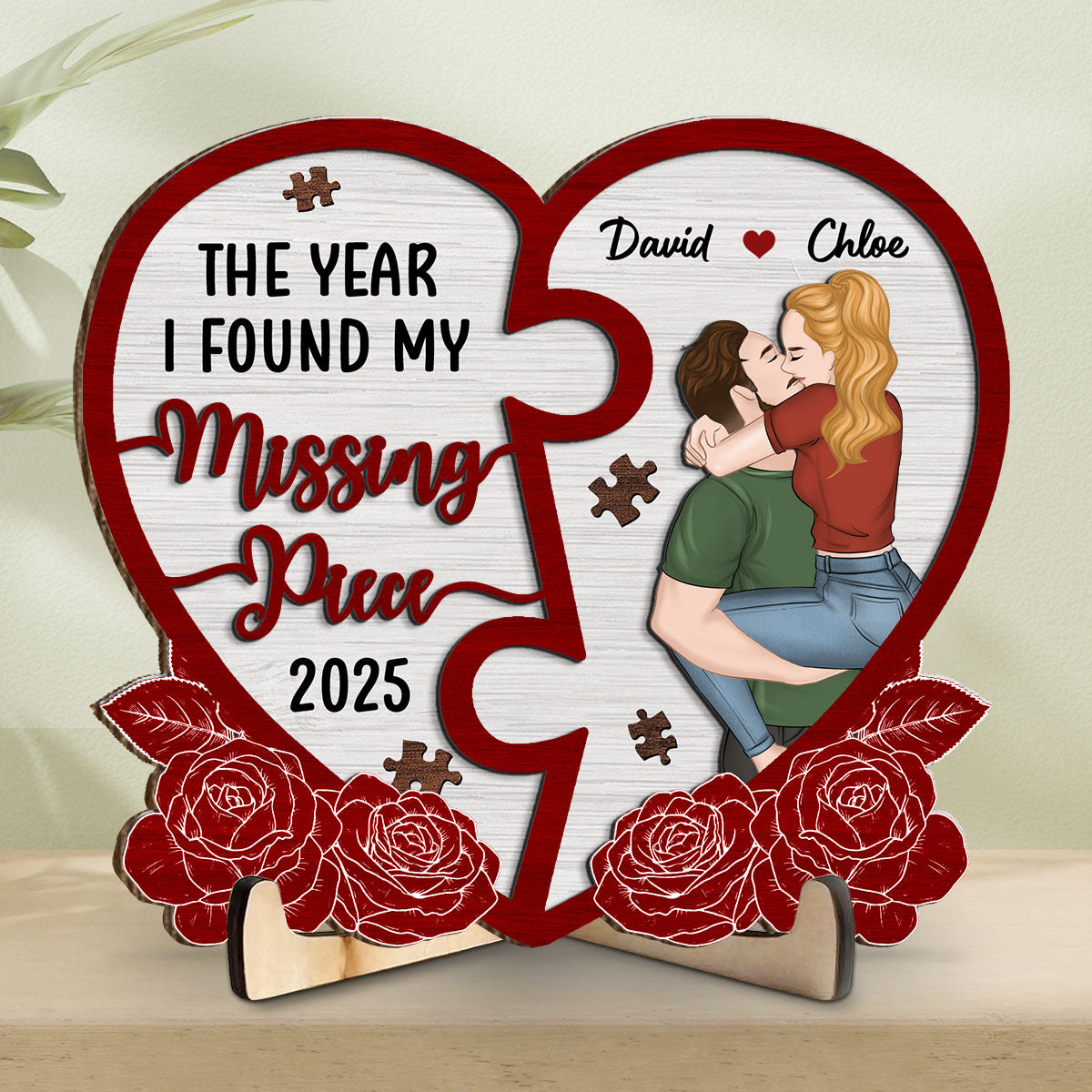 The Year I Found My Missing Piece Heart Puzzle - Personalized Custom Wooden Plaque