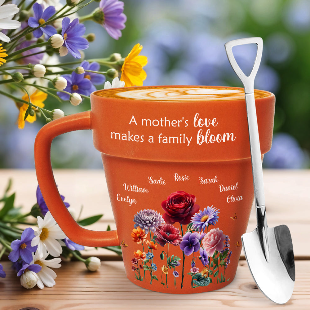 Love Makes A Family Bloom - Personalized Custom Plant Pot Mug