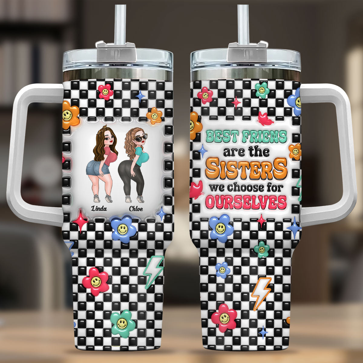 Sisters By Hearts - Personalized Custom 3D Inflated Effect Printed 40 Oz Tumbler