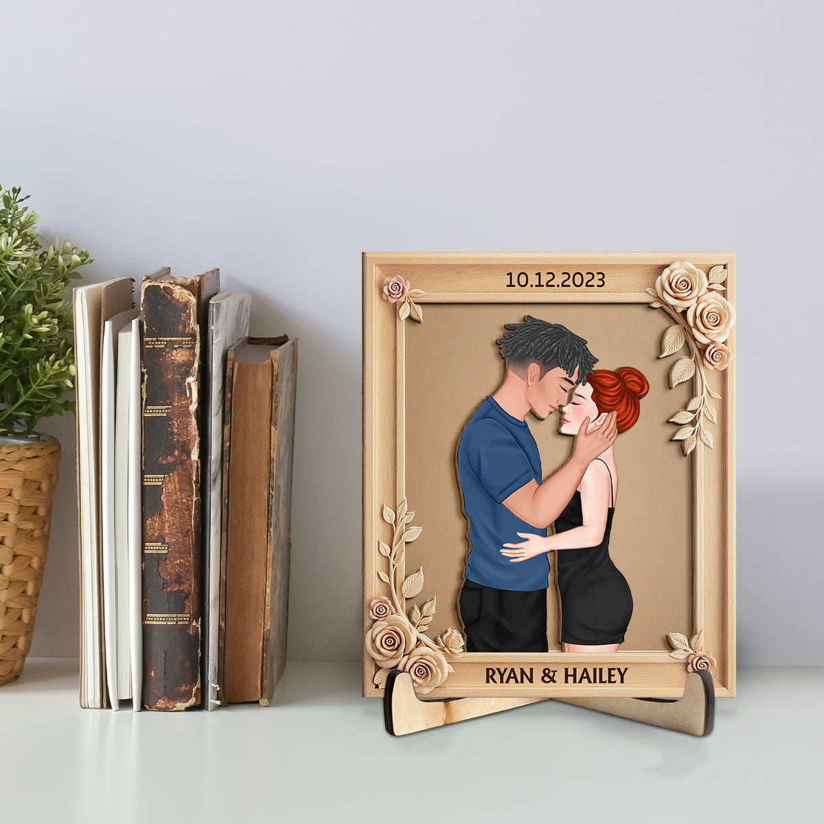 Romantic Floral With Couple - Personalized Custom Wooden Plaque