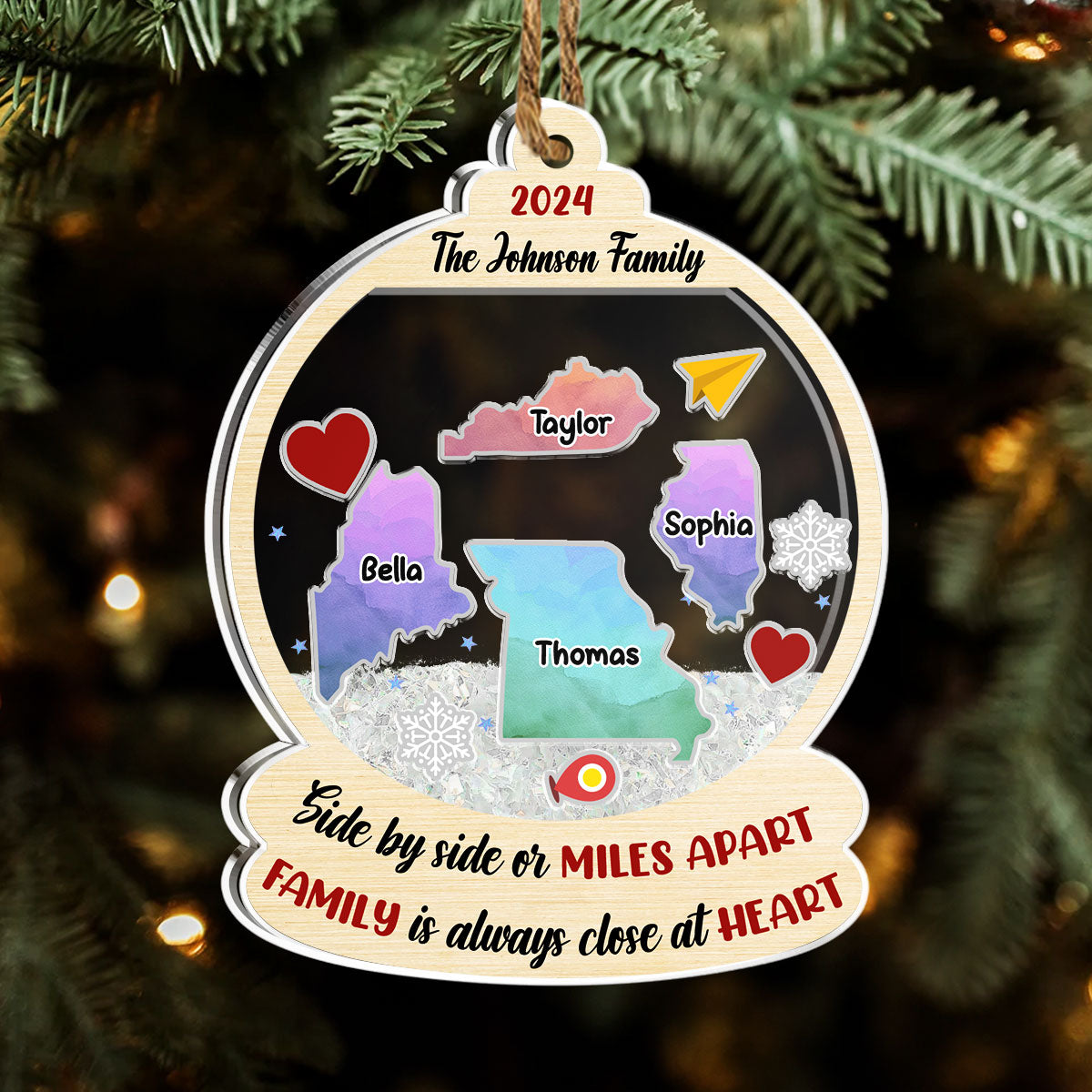 Family Is Always Close At Heart - Personalized Custom Acrylic Shaker Ornament