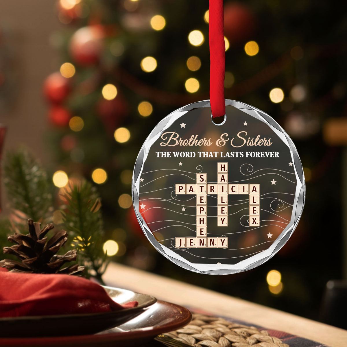 Brother And Sisters Word By Word - Personalized Custom Glass Ornament