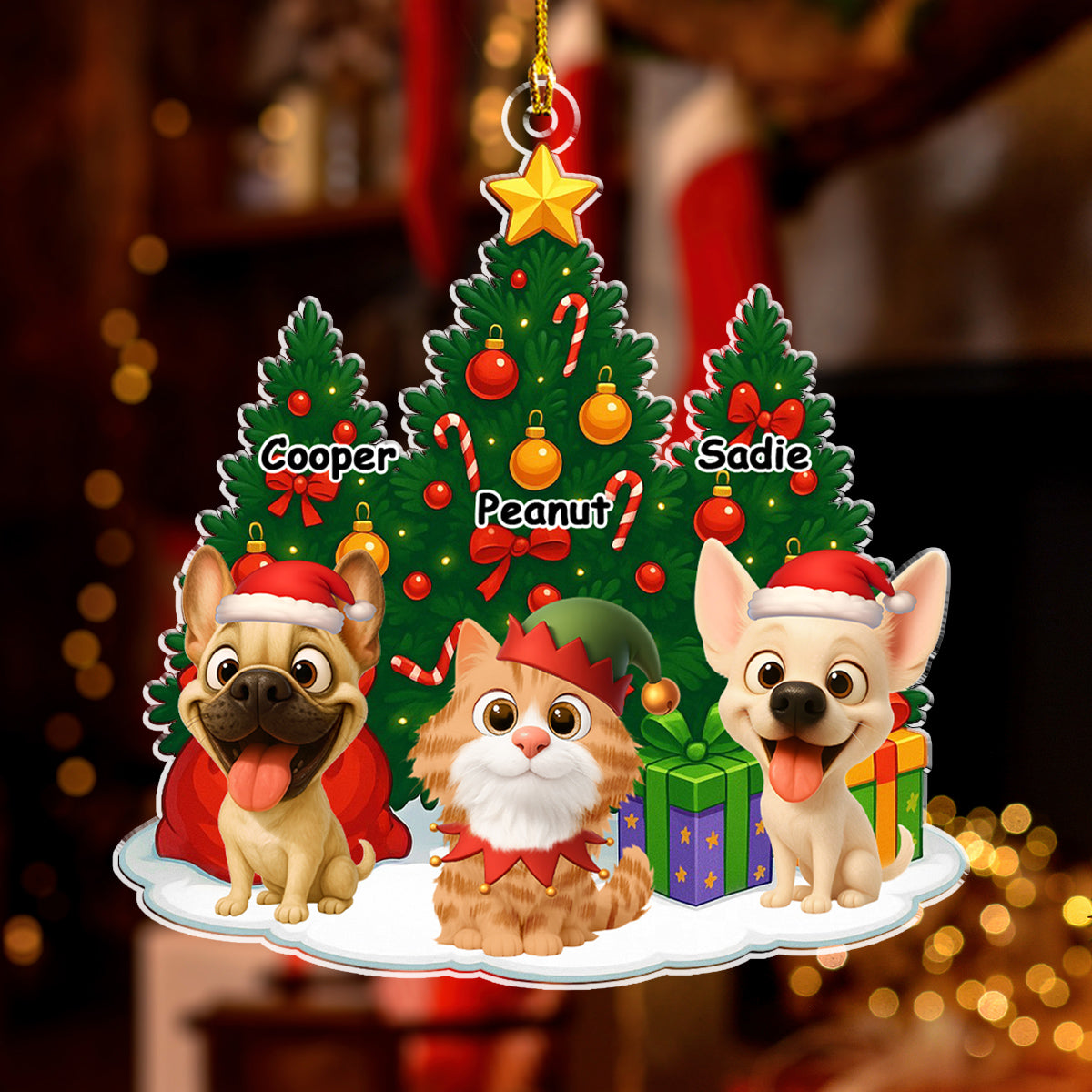 Pet Under Christmas Tree - Personalized Custom Acrylic Ornament