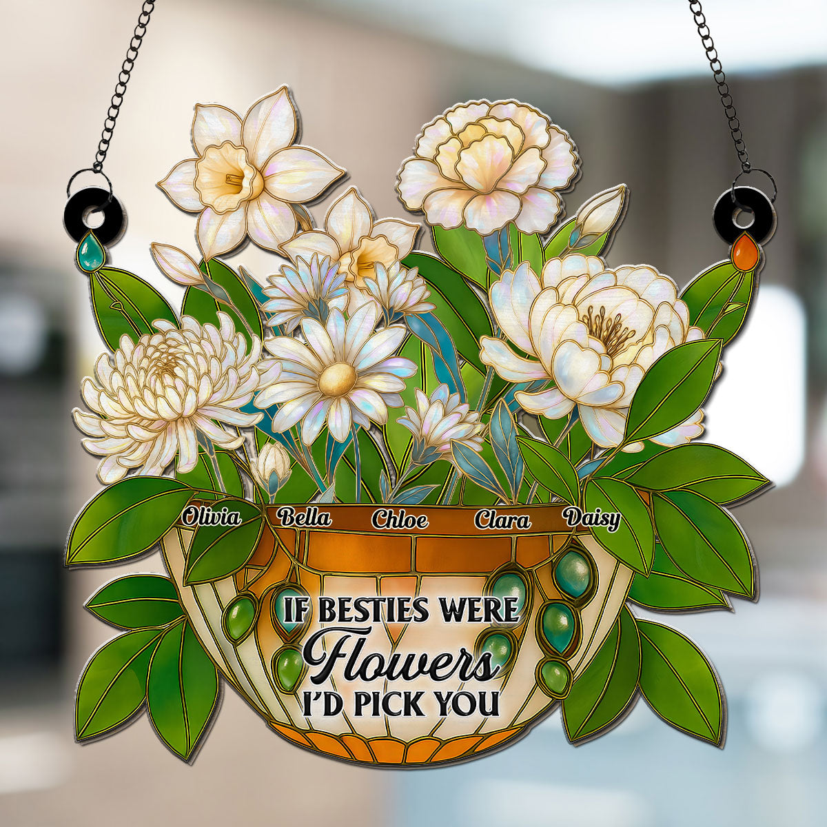 Besties Bloom Together - Personalized Custom Suncatcher