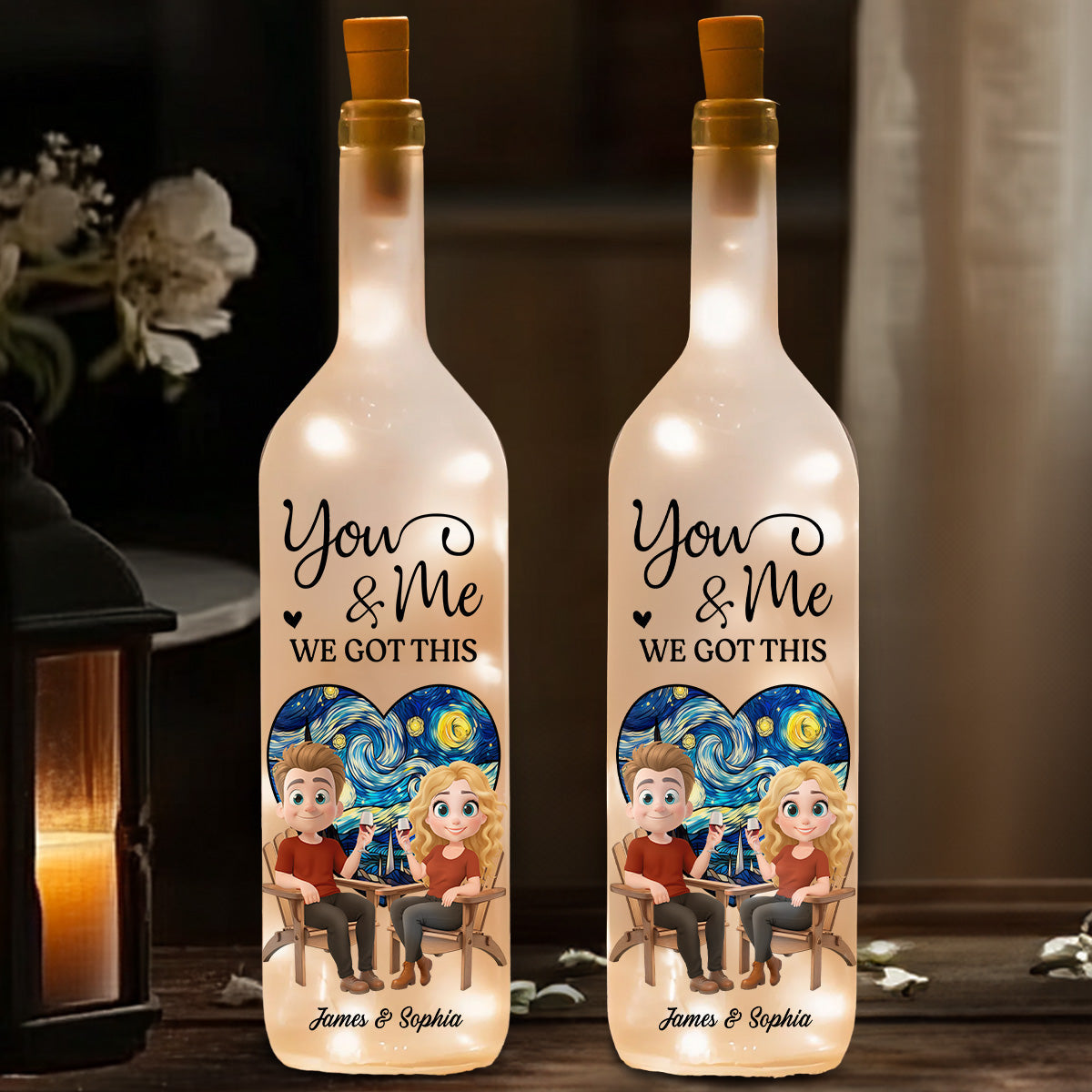 Our Hearts Beat As One - Personalized Custom Bottle Lamp