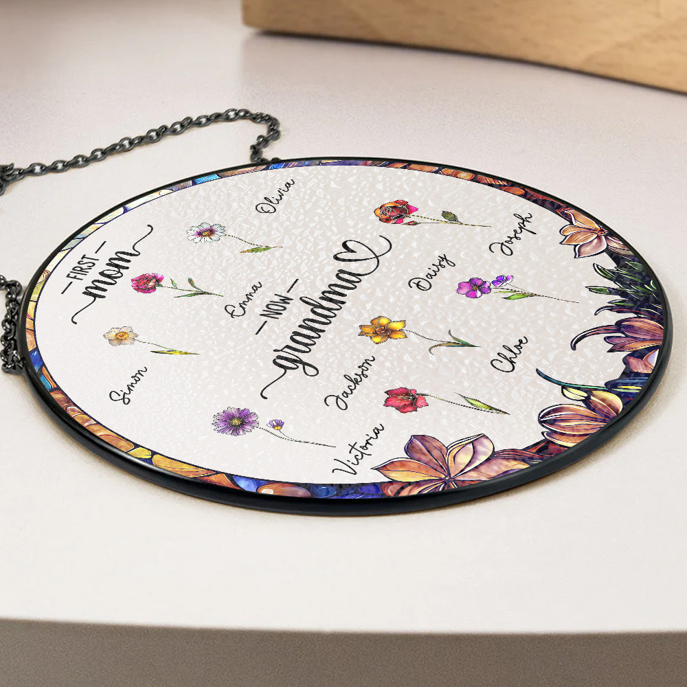 First Mom Now Grandma - Personalized Custom Window Hanging Suncatcher