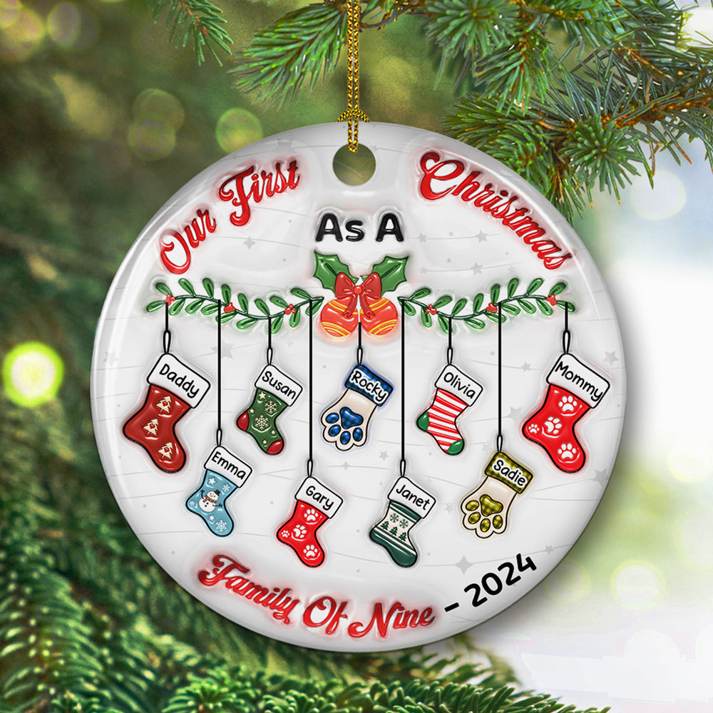 Our First Christmas As A Family - Personalized Custom 3D Inflated Effect Ceramic Ornament