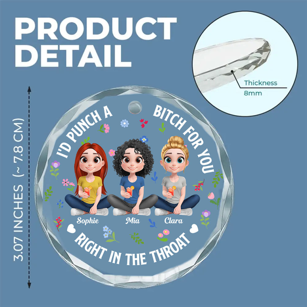 Punch Bitch Besties Cartoonize - Personalized Custom Glass Ornament