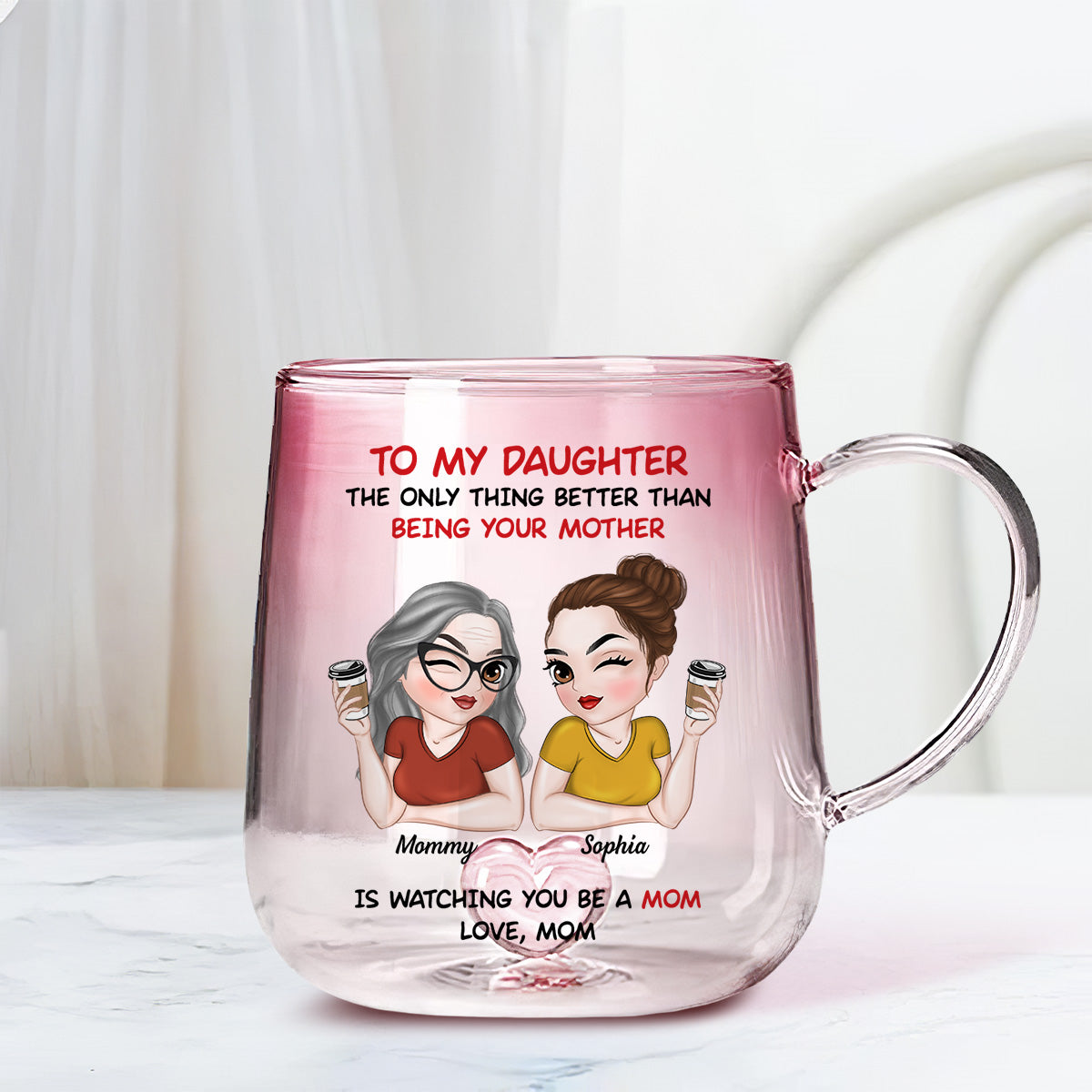 To My Daughter Happy Mother Day - Personalized Custom Pink Gradient Glass Mug
