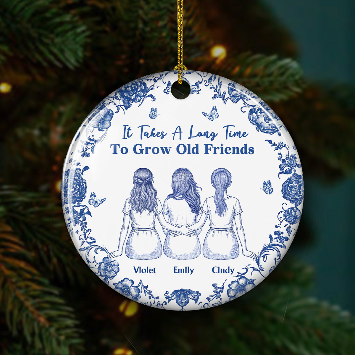 A True Friendship Blue Toile - Personalized Custom Ceramic Ornament