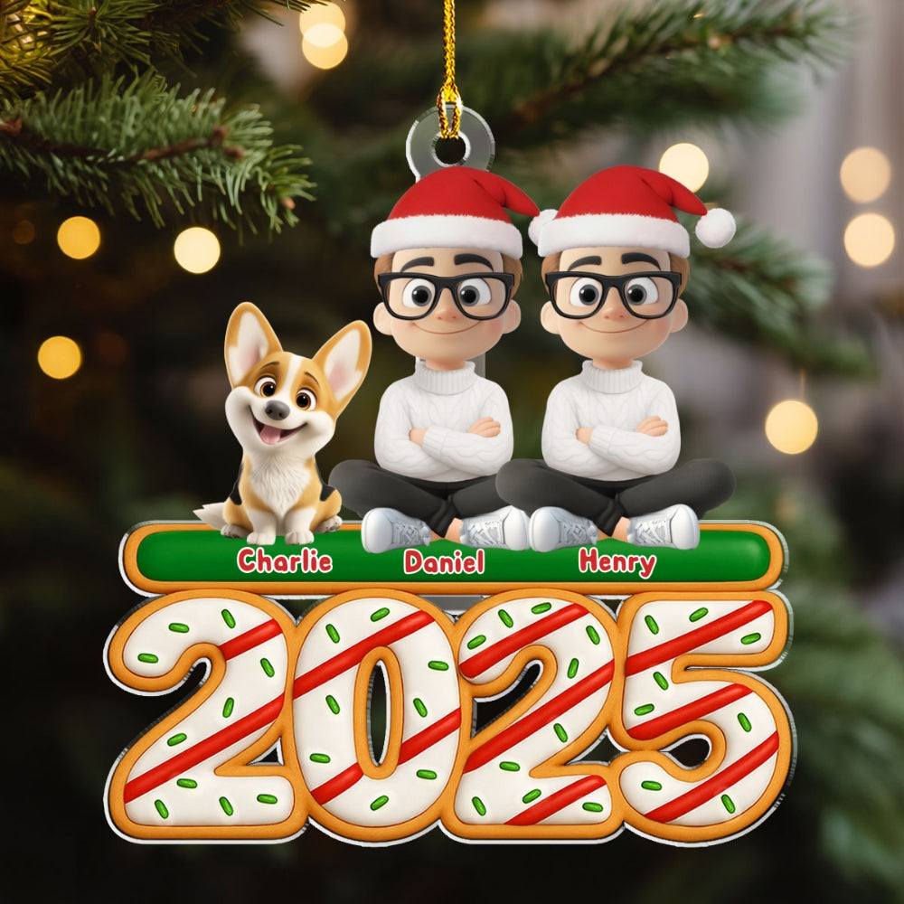 Couple And Dog Tree Cake - Personalized Custom Acrylic Ornament