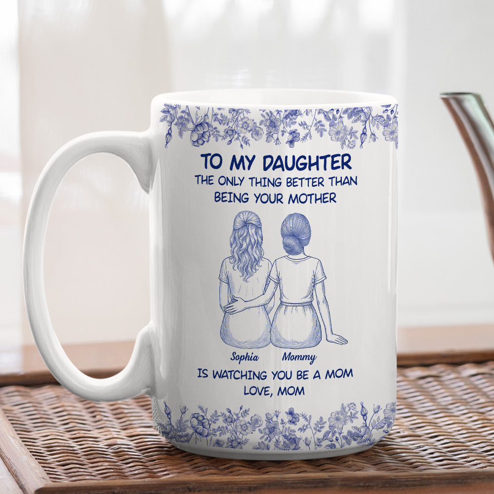 To My Daughter Cartoonize Blue Toile - Personalized Custom Coffee Mug